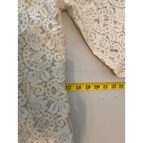 Vintage Ivory Lace Long Sleeve Blouse High Ruffled Neck Pleated Front - Picture 7 of 8